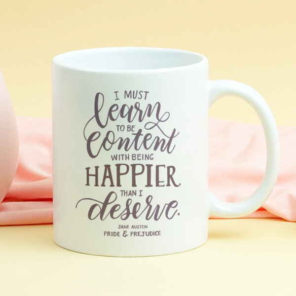 I Must Learn To Be Content Austen Quote Mug by Love British Lifestyle
