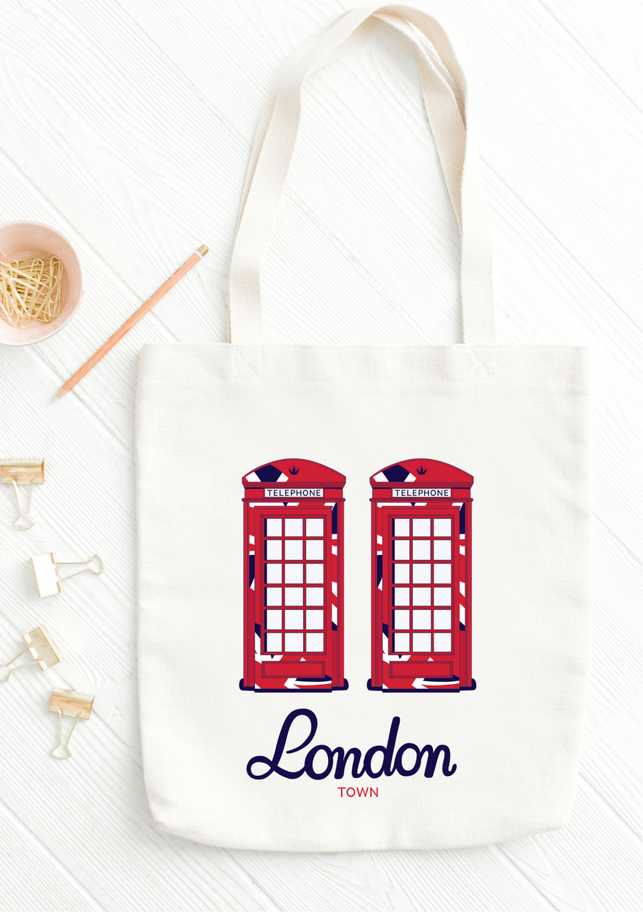 Phone box london town tote bag