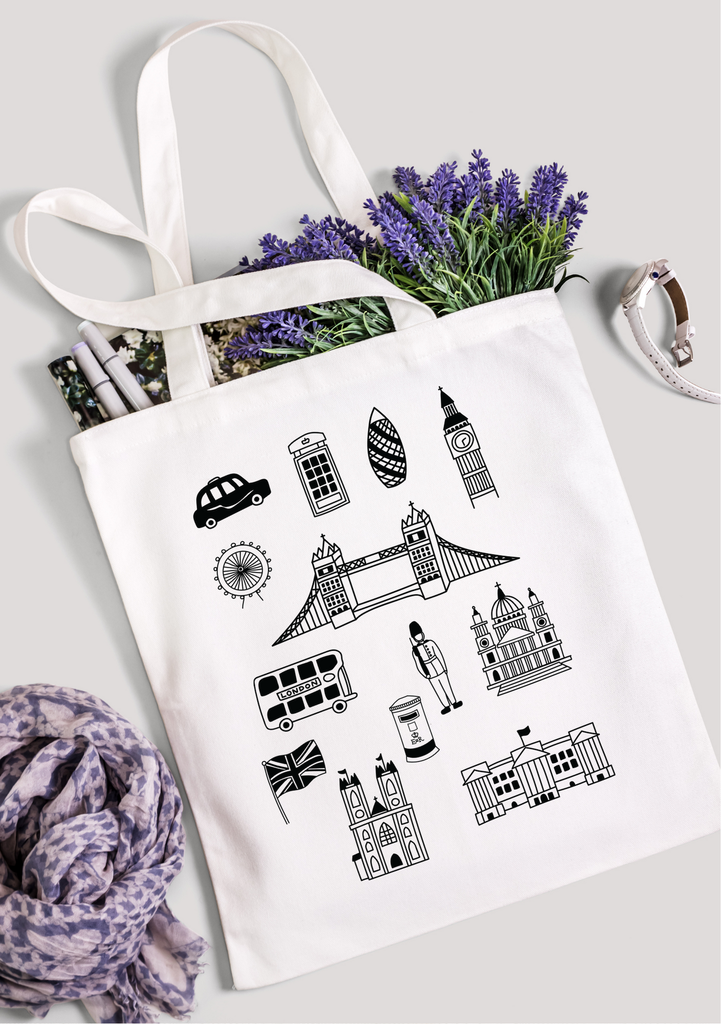 London Icons Illustration Tote Bag