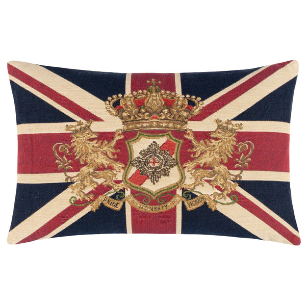 Union Jack Lion Crest Flag Tapestry Cushion Multi