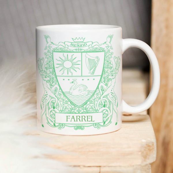 Personalised Green Shamrocks Irish Crest Mug