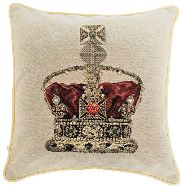 Crown Tapestry Cushion Cover (Beige)