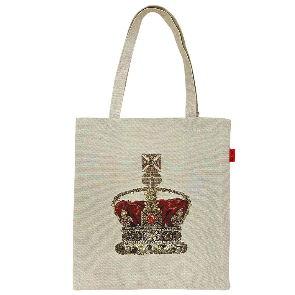 Queen's Crown Tapestry Tote Bag (Beige)