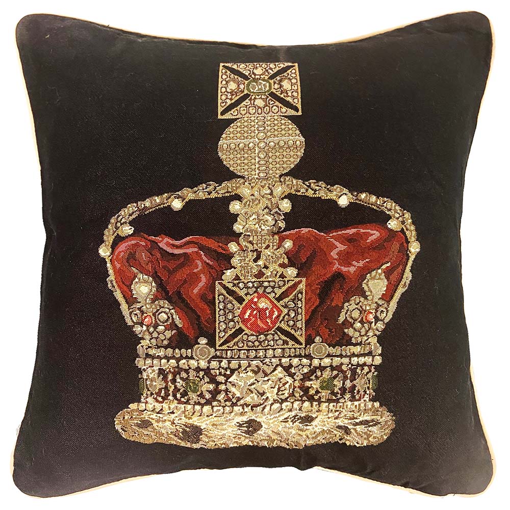 Crown Tapestry Cushion Cover (Black)