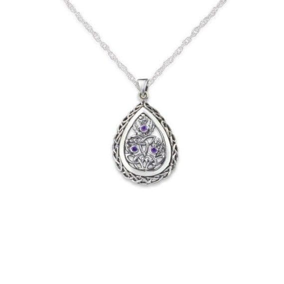 Outlander Inspired Silver drop Pendant with Amethyst colour stones