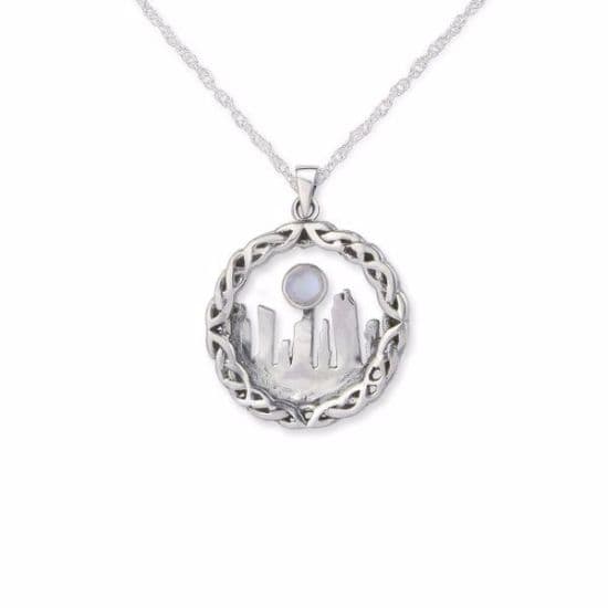 Outlander Inspired Standing Stones Silver Pendant Medium with Moonstone